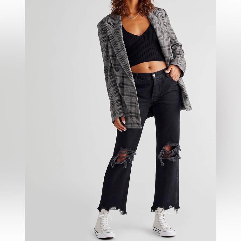 Free People Maggie Mid Rise Straight Leg Cropped Jeans